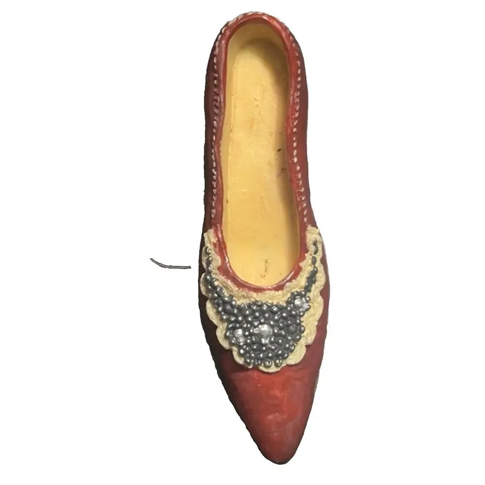 Vintage Handmade Miniature Victorian Red Heel w/ Navy Caviar Beading